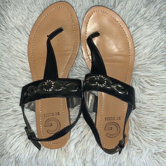 Guess Thong Sandal Black with Silver Links and Guess Logo with Rhinestones 9 - Picture 3 of 14